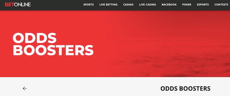 A screenshot of the BetOnline MO sports betting site's odds boosters